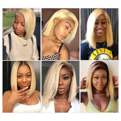 IE Hair Ombre Blonde 1B/613 Human Hair Lace Front Wigs Short Bob Straight Wigs