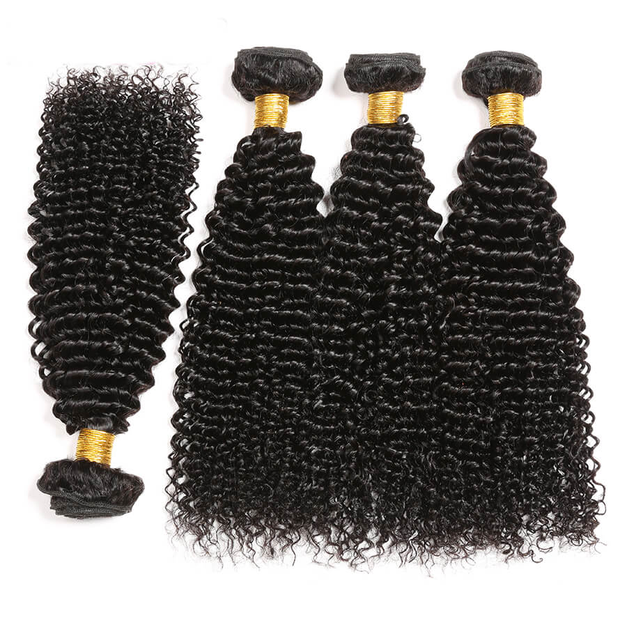 IE Hair Brazilian Hair Jerry Curly 4 Bundles Human Hair Bundles 100% Unprocessed Virgin Human Hair Natural Color 