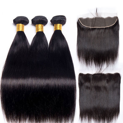 IE Hair Straight Hair Bundles With Frontal Virgin Human Hair Bundles With Frontal Brazilian Hair Weave Bundles With Frontal