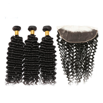 IE Hair Deep Wave 3 Bundles with Closure Brazilian Hair Weave Hair Human Hair Bundles with Closure Free Part