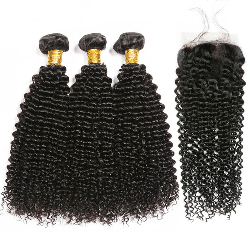 IE Brazilian Hair Weave 100% Human Hair Jerry Curly 3 Bundles With Closure