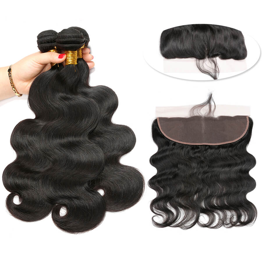 IE Hair Brazilian Body Wave 3 Bundles With Human Hair Weave Bundles 13x4 Lace Frontal With Bundles Free Part Remy Hair