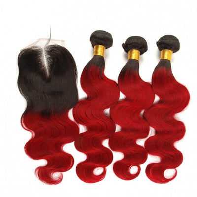 IE Hair 1b/red Body Wave Bundles with Closure 2 Tone Ombre Hair 3 Bundles With Closure Brazilian Remy Human Hair