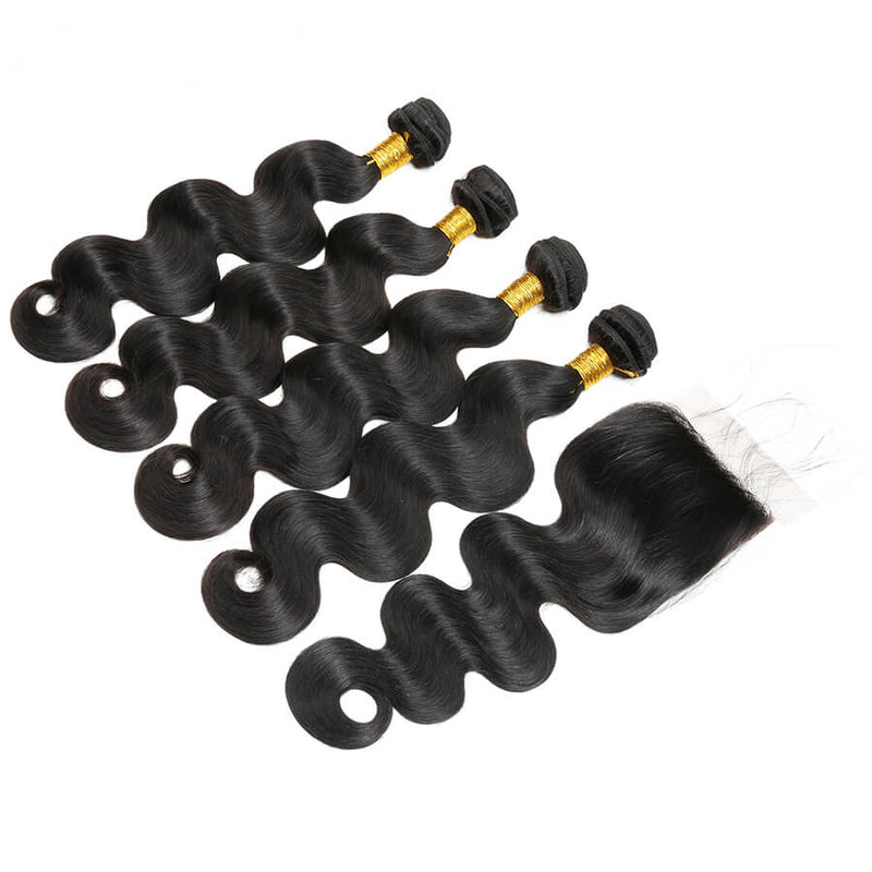  IE Hair Body Wave Bundles With Closure Brazilian Hair Weave Bundles With Closure Virgin Human Hair Bundles With Closure
