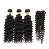 IE Hair Brazilian Virgin Hair Deep Wave Hair 3 Bundles With 4x4 Lace Closure, 10A Human Hair Weaves