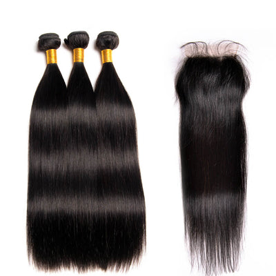 IE Hair Brazilian Hair Weave Bundles With Closure Straight Hair Bundles With Closure Human Hair Bundles With Closure