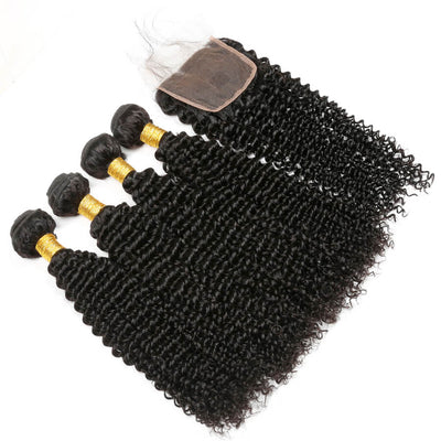 IE Hair 4 Bundles With Closur Brazilian Jerry Curl Human Hair