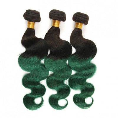 IE Hair Brazilian 3 Bundles Body Wave with Closure 1B/Green Ombre 100% Human Hair