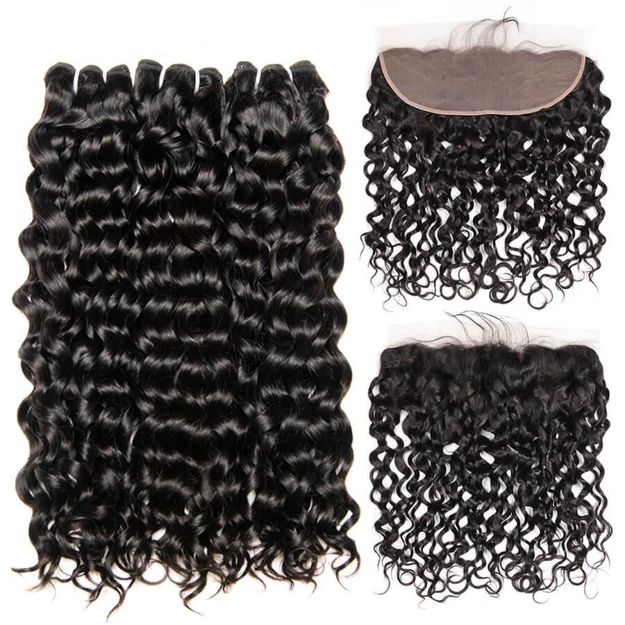 IE Hair Water Wave Bundles With Frontal Closure 13x4 Lace Frontal With Bundles Remy Brazilian Hair Weave Bundles