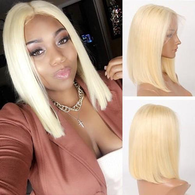 IE Hair Ombre Blonde 1B/613 Human Hair Lace Front Wigs Short Bob Straight Wigs