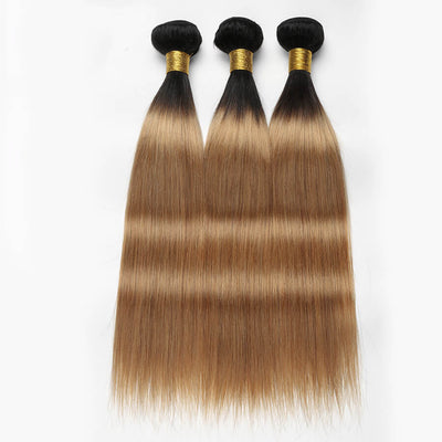 IE Hair Ombre Brazilian Straight Hair Weave 3 Bundles With Closure T1B/27  Blond Ombre Human Hair With Closure