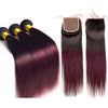 IE Hair Pre-Colored Ombre Brazilian Hair 3 Bundles With Lace Closure 1B/ 99J Straight Weave Human Hair