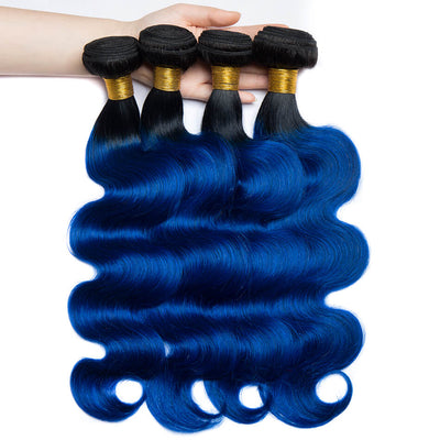 IE Hair 1b/blue Body Wave Bundles with Closure 2 Tone Ombre Hair 3 Bundles With Closure Brazilian Remy Human Hair