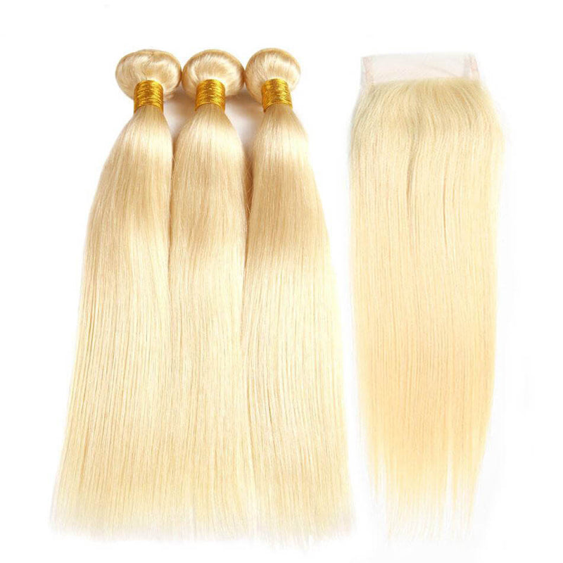 IE Hair Brazilian Straight Hair 100% Blonde Human Hair Weave Bundles 613 Color Full 4 PC Virgin Hair Extensions  