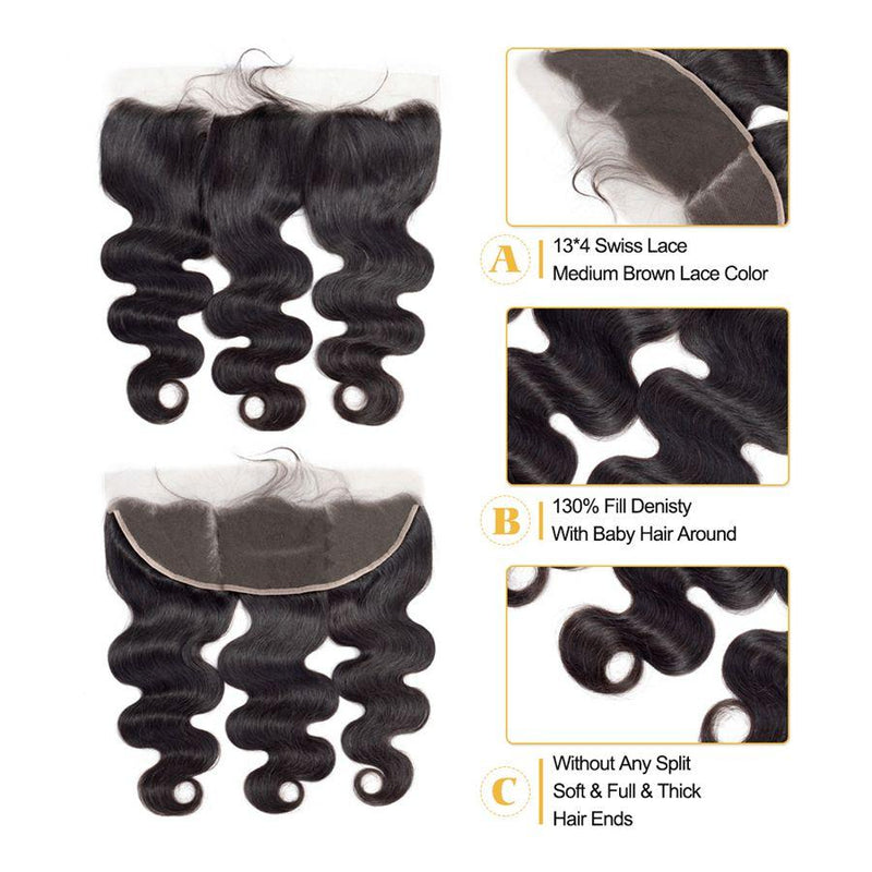 IE Hair Body Wave Frontal Closure With Baby Hair 100% Remy Human Hair 13x4 Ear To Ear Lace Frontal Closure