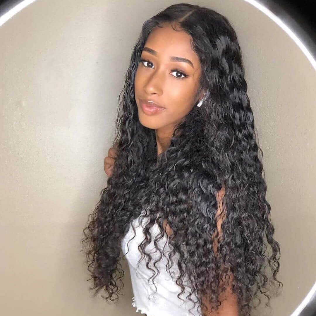 IE Hair Brazilian Water Wave Lace Front Human Hair Wigs with Baby Hair Pre Plucked Front Lace Natural Hairline 150% Remy Hair Wigs